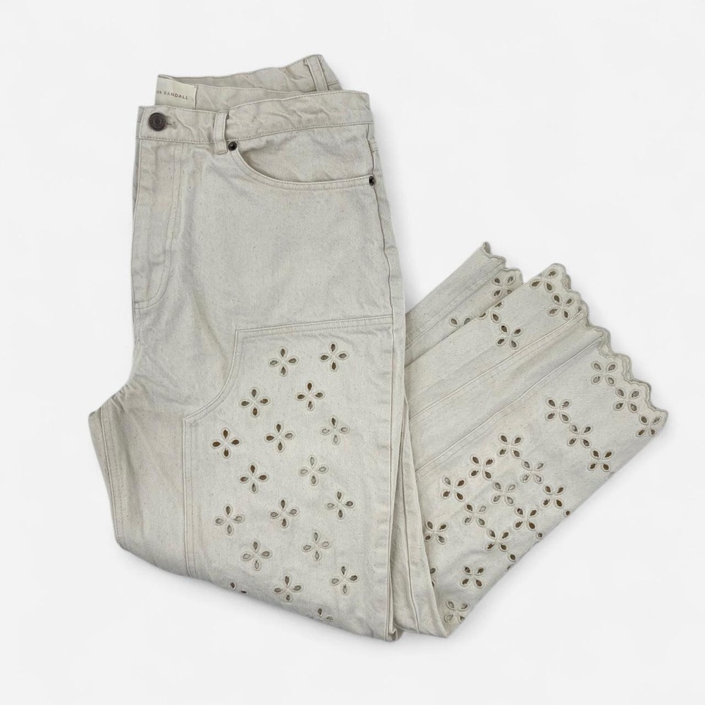 Loeffler Randall Women's Cutout Statement Denim Jeans Embroidered 12 L Boho Fall